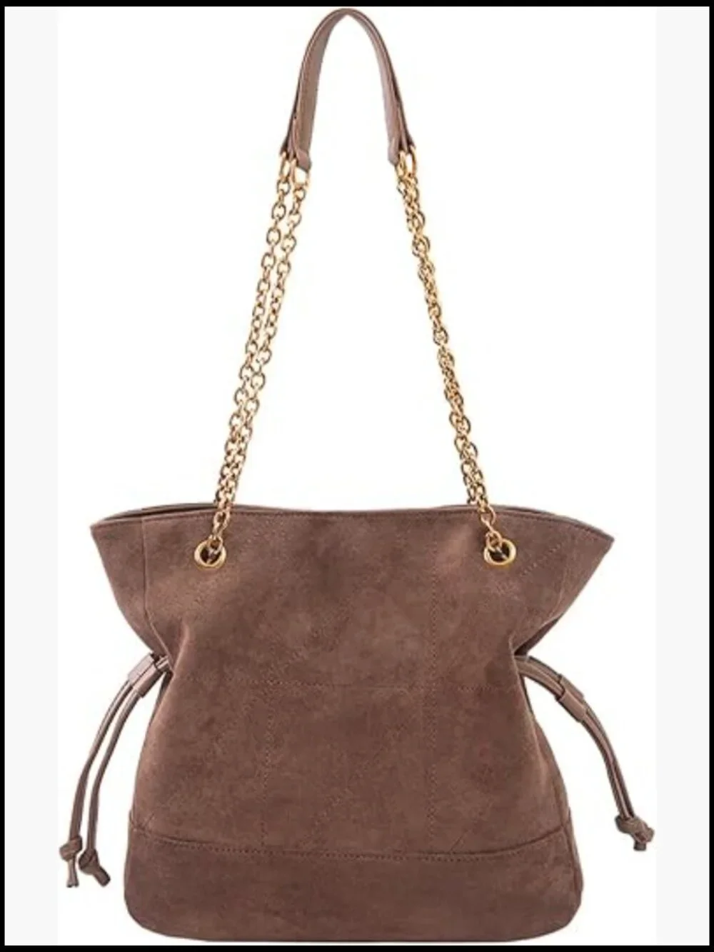 Faux Suede Hobo Shoulder Bag Large Tote Handbag with Chain Strap